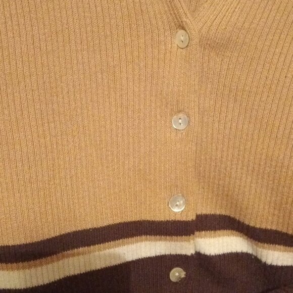 Casual Corner Tan and Brown Cardigan Cotton Acrylic Size Large - Picture 3 of 9